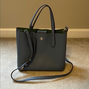 Tory Burch Navy Blue Tote with Green Interior